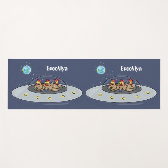 Funny chickens in space cartoon illustration yoga mat (Front (Horizontal))