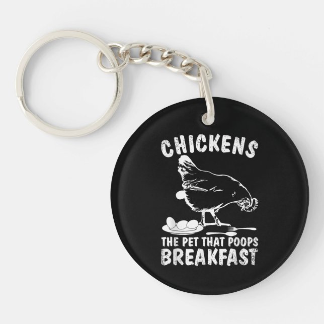 Funny Chickens Pet Poop Breakfast Backyard Farmer Keychain (Front)