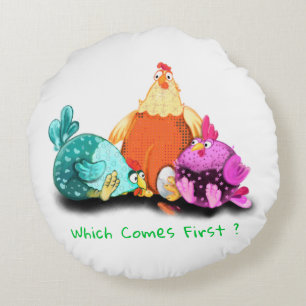 Funny Chickens Round Pillow - Custom Text