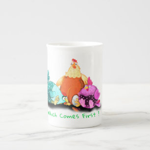 Funny Chickens Waiting Egg To Hatch - Custom Text Bone China Mug