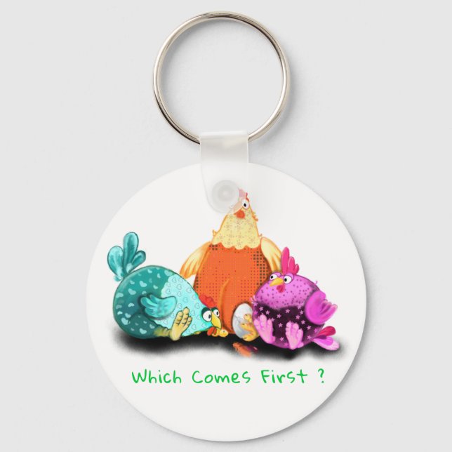Funny Chickens Waiting Egg To Hatch - Custom Text  Keychain (Front)