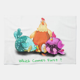 Funny Chickens Waiting Egg To Hatch - Custom Text  Kitchen Towel
