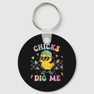 Funny Chicks Dig Me For Men Boys Kids Toddlers Hap Keychain
