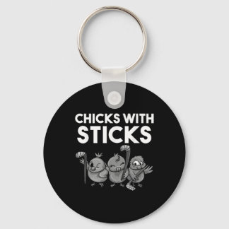 Funny Chicks With Sticks Hockey Girls Women Gift T Keychain