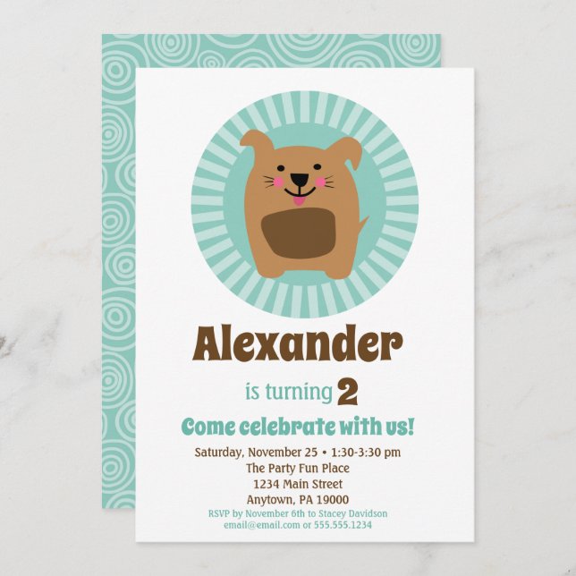 Funny Chien Chien Chiot Anniversaire Invitation Ga (Devant / Derrière)