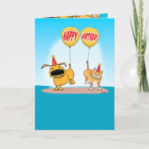 Funny Chien et Chat Balloon Tails Carte d'annivers