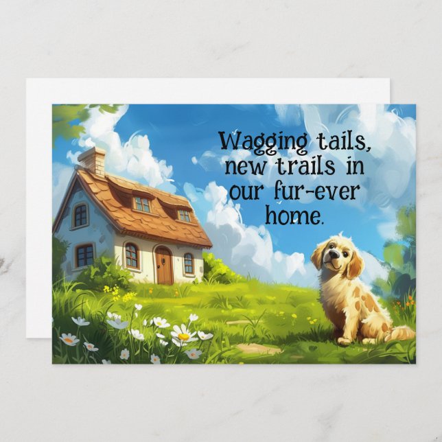 Funny Chien New Home Moving Faire-part (Devant / Derrière)