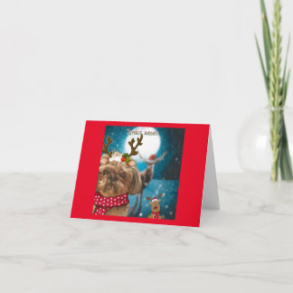 Funny Chien Reindeer Carte de voeux de vacances