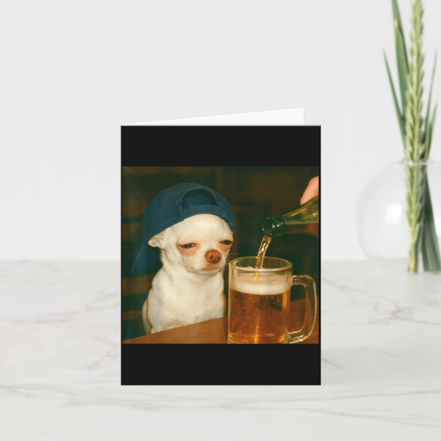 Funny Chihuahua Beer Meme Dog Reaction Humor Funny Card (Front)