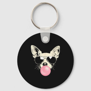 Funny Chihuahua Bubblegum Sunglasses Dog Keychain
