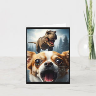 Funny Chihuahua Dog Selfie With T-rex Women Men Ki Card