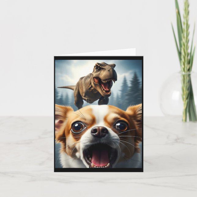 Funny Chihuahua Dog Selfie With T-rex Women Men Ki Card (Front)