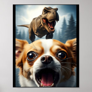 Funny Chihuahua Dog Selfie With T-rex Women Men Ki Poster