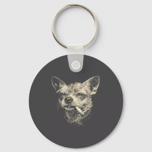 Funny Chihuahua Dog Smoking Cigarette Brainrot Mem Keychain