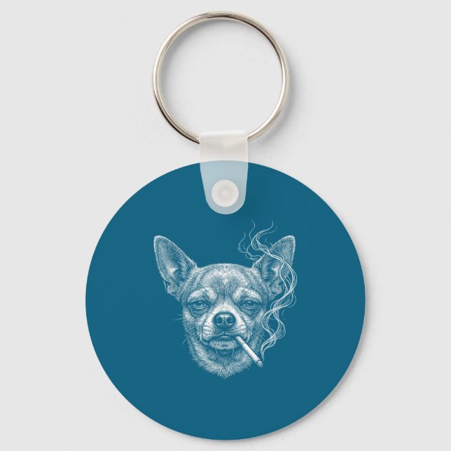 Funny Chihuahua Dog Smoking Cigarette Brainrot Mem Keychain (Front)