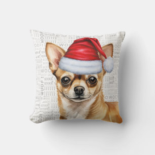 Funny Chihuahua Dog Watercolor Christmas Throw Pillow