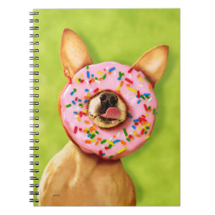 Funny Chihuahua Dog with Sprinkle Doughnut on Nose Notebook