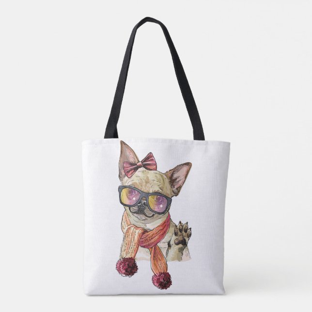 Funny Chihuahua Dog  Wrapping Paper Large Christma Tote Bag (Back)