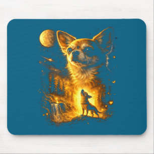 Funny Chihuahua Howling Moon Mystical Illustration Mouse Pad