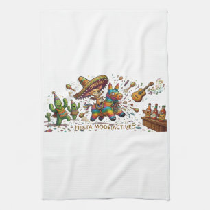 Funny Chihuahua Riding Piñata Fiesta Birthday Kitchen Towel
