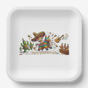 Funny Chihuahua Riding Piñata Fiesta Birthday Paper Plate