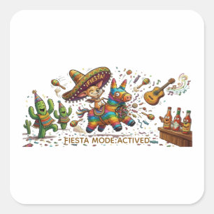 Funny Chihuahua Riding Piñata Fiesta Birthday  Square Sticker