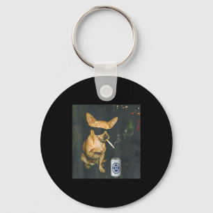 Funny Chihuahua Smoking Cigarette Beer Artwork Keychain