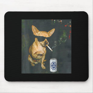 Funny Chihuahua Smoking Cigarette Beer Design Mouse Pad