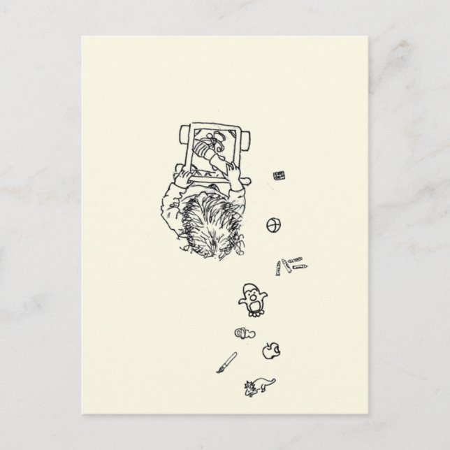 Funny Child Making a Mess Line Drawing from Above Postcard (Front)