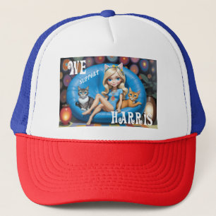 Funny Childless humour Kamala Cat Ladies 2024 Trucker Hat