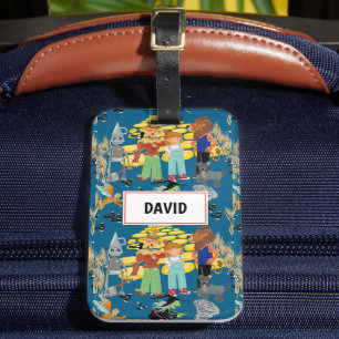 Funny children's characters on dark blue luggage tag