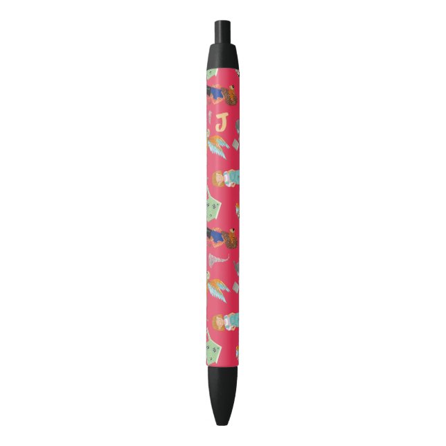 Funny children's characters on red black ink pen (Front Vertical)