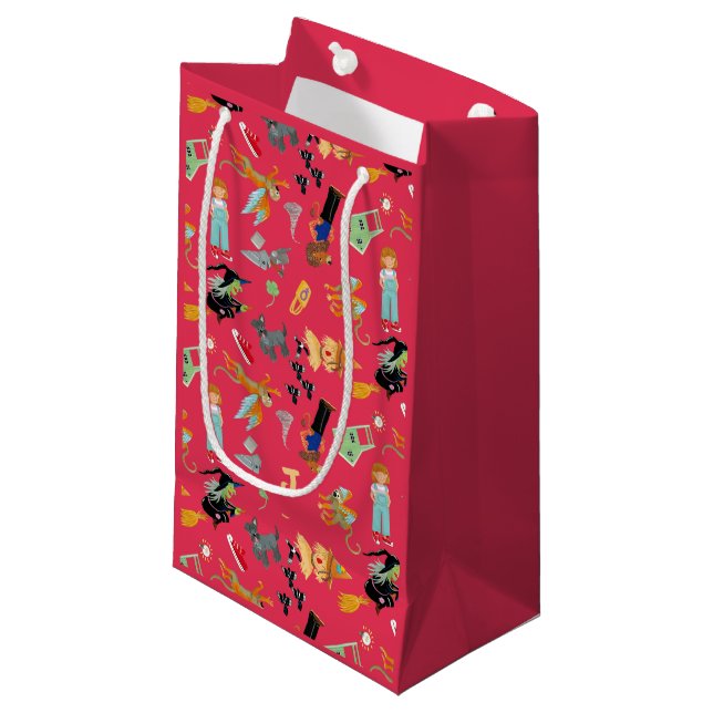 Funny children's characters on red small gift bag (Front Angled)