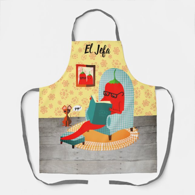 Funny chili chile pepper chihuahua Mexican food Apron (Front)