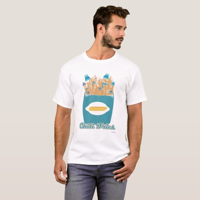 Funny Chili Fries Frozen Fry Cartoon Design T-Shirt (Front Full)