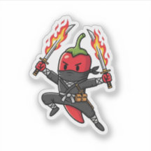 Funny Chili Pepper Fire Ninja Samurai Illustration