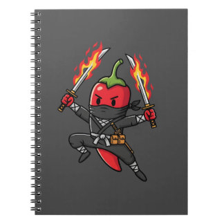 Funny Chili Pepper Fire Ninja Samurai Illustration Notebook