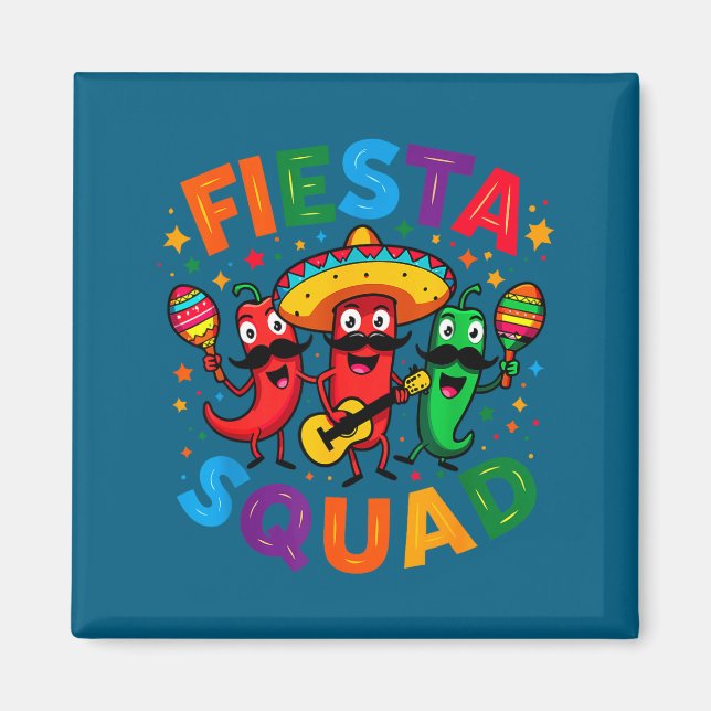 Funny chili peppers fiesta squad cinco de mayo magnet (Front)