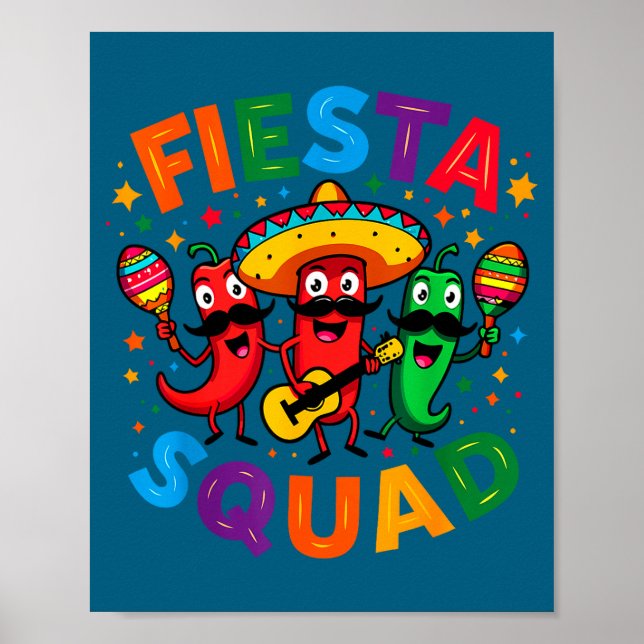 Funny chili peppers fiesta squad cinco de mayo poster (Front)