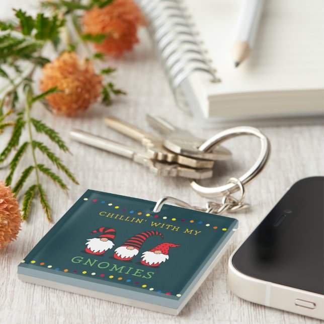 Funny Chillin' With My Gnomies Christmas Pun |  Ke Keychain (Front Right)