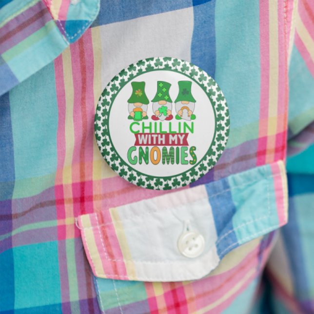 Funny Chillin with My Gnomies St Patricks Day 2 Inch Round Button (Funny Chillin with My Gnomies St Patrick's Day Button)