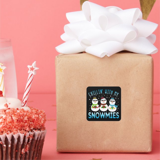 Funny Chillin' With My Snowmies Christmas Square Sticker (Party)