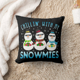 Funny Chillin' With My Snowmies Christmas Throw Pillow