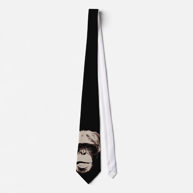 Funny Chimp in Glasses Dark Tie (Front)