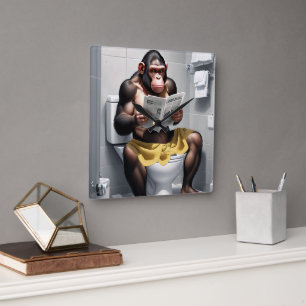Funny Chimp On A Toilet Clock,  Square Wall Clock