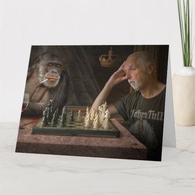 FUNNY CHIMPANZEE AMI CARTE D'ANNIVERSAIRE POUR LUI (Devant)