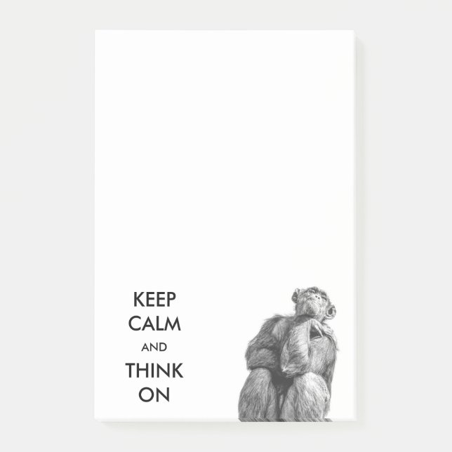Funny Chimpanzee Animal Keep Calm and Think On Post-it Notes (Front)