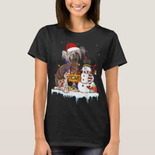 Funny Chinese Crested Dog Christmas Snowman Xmas L T-Shirt