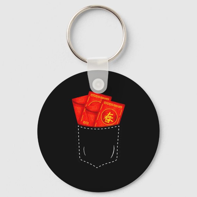 Funny Chinese New Year Fake Cket Red Envelopes Luc Keychain (Front)