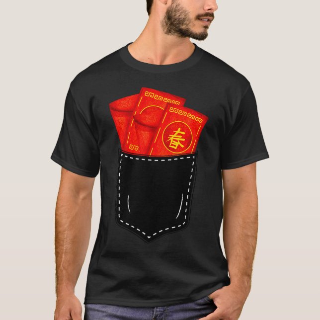 Funny Chinese New Year Fake Cket Red Envelopes Luc T-Shirt (Front)